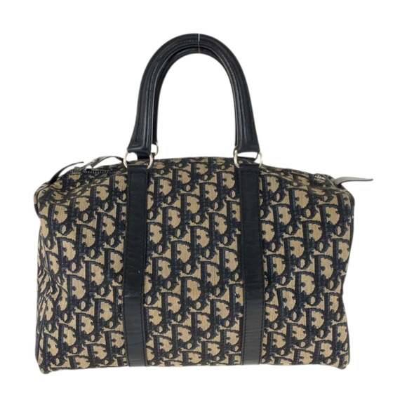 Christian Dior Vintage Trotter Bag in Beige and Navy with Silver Hardware Ca...